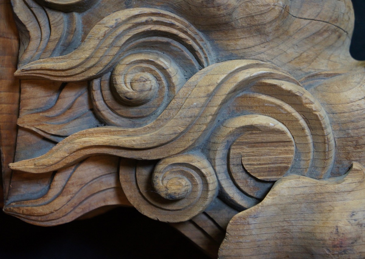 Antique Japanese wood Shinto shrine sculpture 1800 architecture Japan