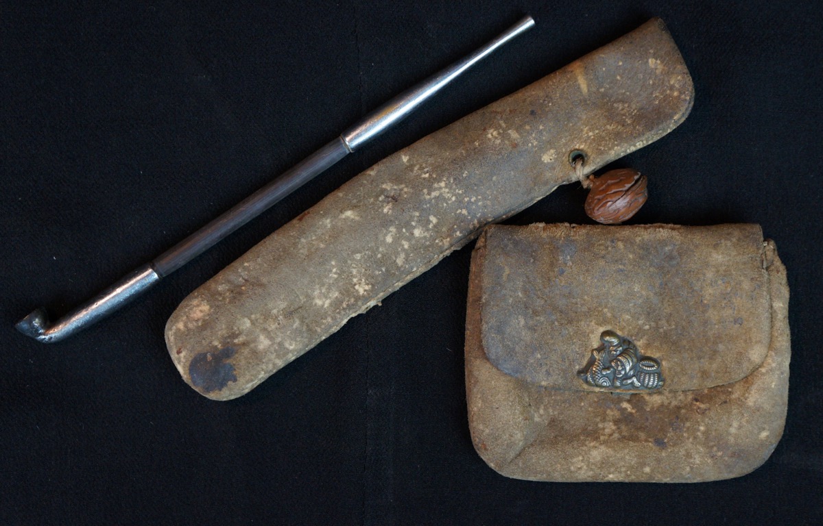 Antique Japanese Kiseru pipe tobacco set 1800's hand made Japan craft