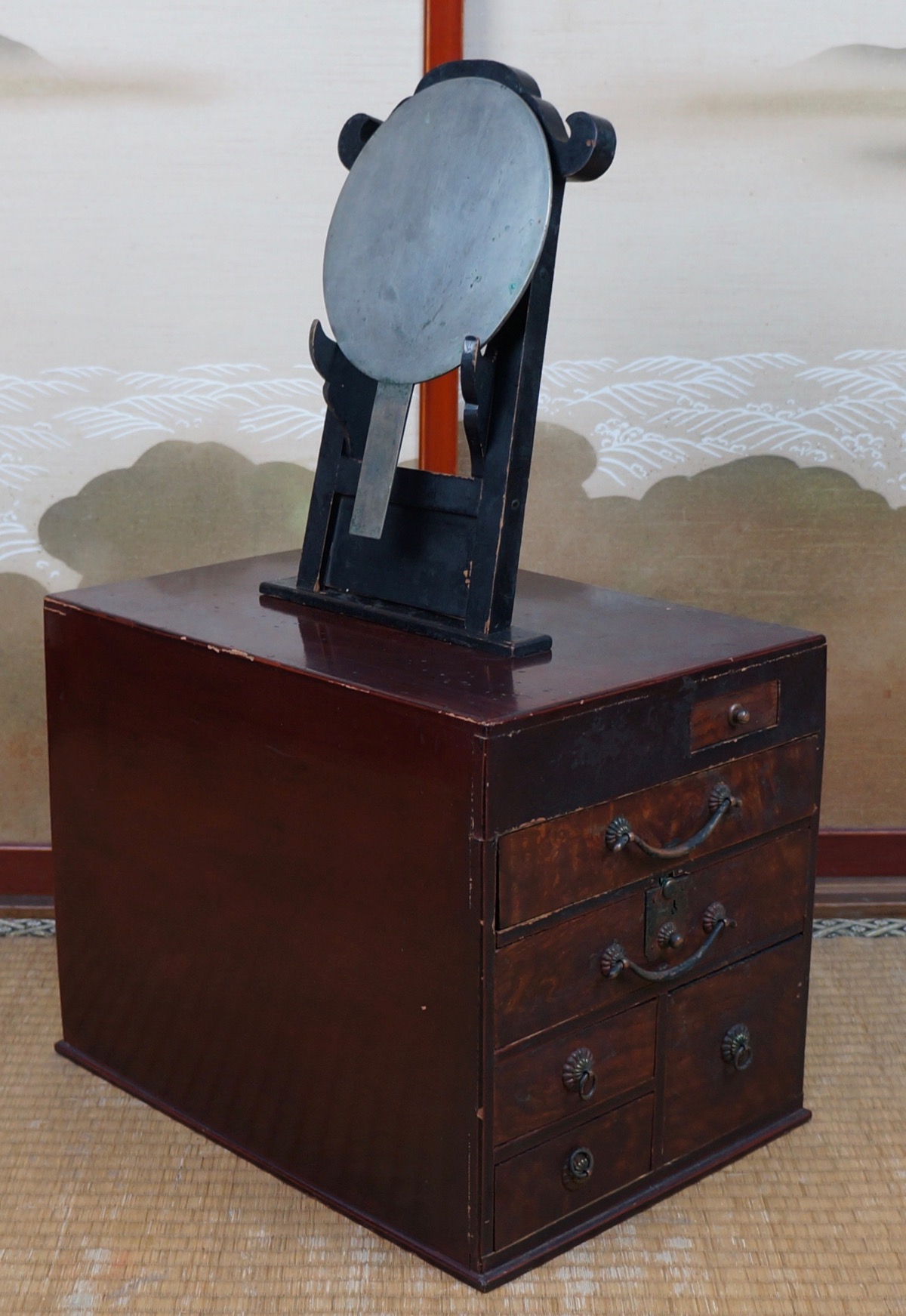 Antique Geisha Kyodai Japanese mirror 1800's Japan furniture