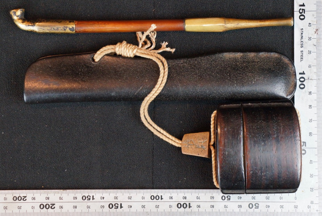 Antique Japanese rustic Kiseru pipe set tobacco 1800s hand made Japan