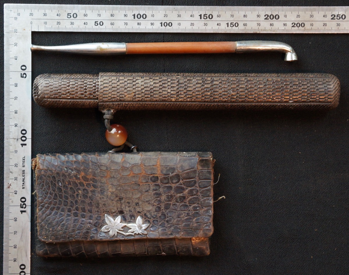 Antique Japanese Kiseru pipe tobacco set 1800's hand made Japan craft